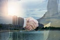 Double exposure Business people shaking hands with view Land Royalty Free Stock Photo