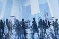 Double exposure of business people walking on busy street of modern city with office buildings Royalty Free Stock Photo