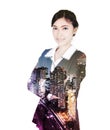 Double exposure of business woman standing with her arms crossed Royalty Free Stock Photo