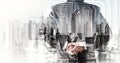 Double exposure of businessman and abstract city Royalty Free Stock Photo