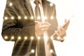 Double exposure of businessman with concert lighting from the st Royalty Free Stock Photo