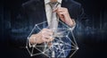 Double exposure, businessman holding necktie with global network connection, Global business and business network connection techn