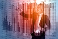 Double Exposure of Businessman in Suit with Group of Money Gold