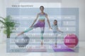 Double exposure of calendar and family doing exercise at home