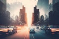 double exposure of city traffic, romantic urban space concept