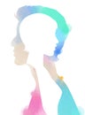Double exposure of couple silhouette on watercolor background. D