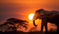 Double Exposure Effect of Elephant at Sunset Royalty Free Stock Photo