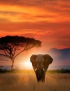 Double Exposure Effect of Elephant at Sunset Royalty Free Stock Photo