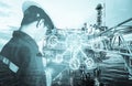 Double exposure of Engineer or Technician man with digital icon Royalty Free Stock Photo
