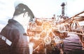 Double exposure of Engineer or Technician man with digital icon Royalty Free Stock Photo