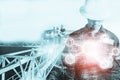 Double exposure of Engineer or Technician man with industry tool Royalty Free Stock Photo