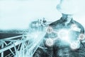 Double exposure of Engineer or Technician man with industry tool Royalty Free Stock Photo