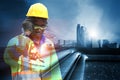 Double exposure of  engineering  with  Pipeline Royalty Free Stock Photo