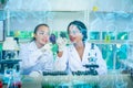 Double exposure-Futuristic medical and health care,vaccine for virus concept,female doctor and scientist test tube antivirus covid Royalty Free Stock Photo