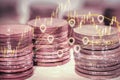 Double exposure gold coins money and graph economy Royalty Free Stock Photo