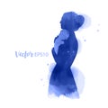 Double exposure illustration. Side view of Happy mom with baby silhouette plus abstract water color painted. Mother`s day. Digita