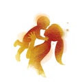 Double exposure illustration. Side view of Happy mom with baby silhouette plus abstract water color painted. Mother`s day. Digita Royalty Free Stock Photo