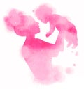 Double exposure illustration. Side view of Happy mother holding Royalty Free Stock Photo