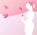 Double exposure illustration. Side view of Happy mother holding Royalty Free Stock Photo