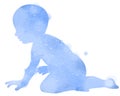 Double exposure illustration. Side view of little baby crawling