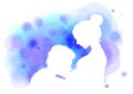 Double exposure illustration. Side view of young man kissing the