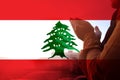 Double exposure image of lebanon flag have praying hand inside Royalty Free Stock Photo