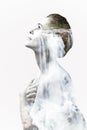 Double exposure image of a woman portrait with a waterfall landscape Royalty Free Stock Photo