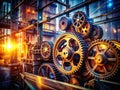 Double Exposure Industrial Gear Wheels A Powerful Abstract Representation of Machinery and Engineering Royalty Free Stock Photo