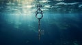 Double exposure of a key and a lock submerged in water