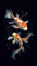 Double Exposure Koi Fish Swimming in Dark Waters. Generative AI