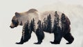 Double Exposure Majestic Grizzly Bear Against a Mountain Landscape Royalty Free Stock Photo