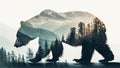 Double Exposure Majestic Grizzly Bear Against a Mountain Landscape Royalty Free Stock Photo
