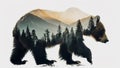 Double Exposure Majestic Grizzly Bear Against a Mountain Landscape Royalty Free Stock Photo