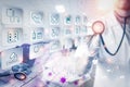 Double exposure Medicine doctor and health care. Royalty Free Stock Photo