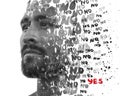 Double exposure. Paintography. Man`s portrait combined with hand painted word NO repeating and one YES in red