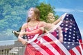 Double Exposure of Patriotic Woman