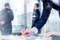 Double exposure people network structure. HR - Human resources management and recruitment concept Royalty Free Stock Photo