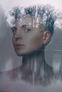 Double exposure portrait of a beautiful young woman Royalty Free Stock Photo