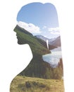 Double exposure of young woman and nature. Royalty Free Stock Photo