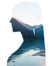 Double exposure of young woman and nature. Royalty Free Stock Photo