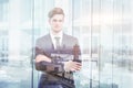 Double exposure portrait of young successful business man Royalty Free Stock Photo