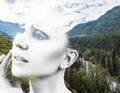 Double exposure of woman and nature landscape Royalty Free Stock Photo