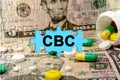 Double exposure. Puzzles depicting pills and dollars with the inscription -CBC