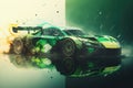 double exposure racing sports car green race track