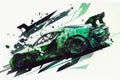 double exposure racing sports car green race track