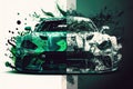 double exposure racing sports car green race track