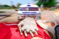 Double exposure of Rescuer CPR, Training for safe life, first aid, Royalty Free Stock Photo