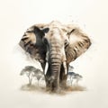 Double exposure of a saddened elephant due to habitat loss