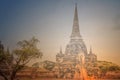 Double exposure sculpture Landscape of Ancient old pagoda is Famous Landmark old History Buddhist temple,Beautiful Wat Chai
