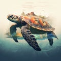 The Double Exposure Sea Turtle\'s Endless Odyssey